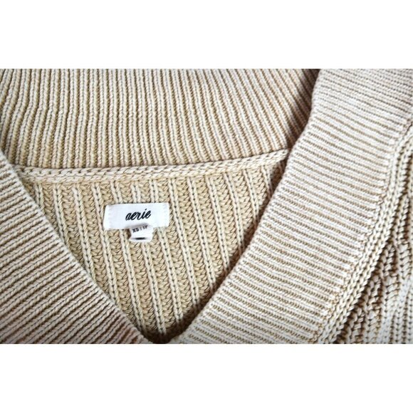 Aerie Ribbed Cotton Sweater Ivory Cream Cable Knit Size XS Neutral Minimalist - Picture 8 of 9